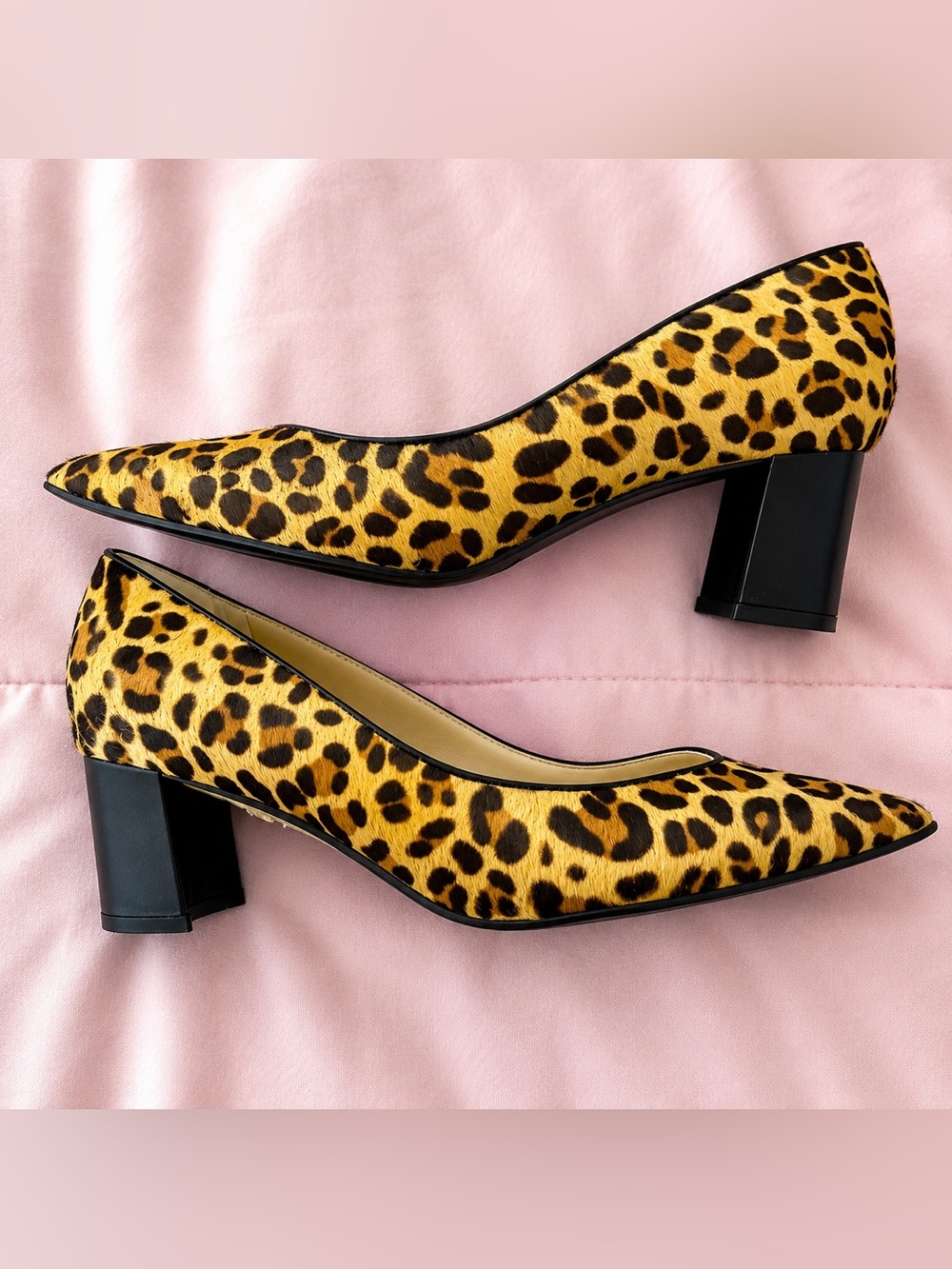 NWT Marc Fisher Real Cow Hair Leopard Print Size 8.5 Low Block Heels